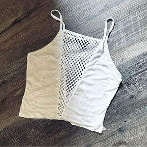 Forever 21 White Ribbed Mesh Crop Top Size Small